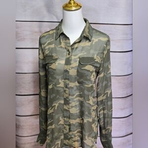 Sheer Green Camouflage button down blouse